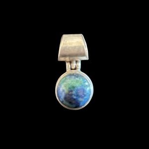 Natural African Turquoise Cabochon Stone Sterling Silver Bezel Pendant